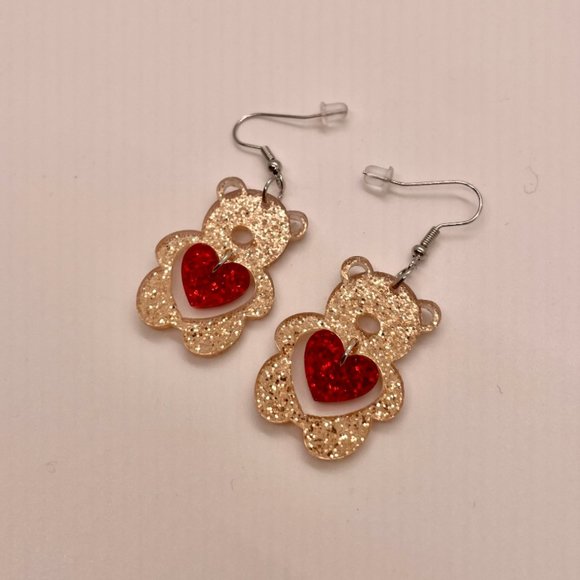 ⭐️❤️ FREE Bear Animal Valentines Love Chic Glam Heart Trendy Artsy Drop Earrings - Picture 3 of 7